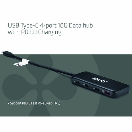 Club 3D USB-C Concentrador de datos 10G de 4 puertos con concentrador USB PD3.0 (negro)