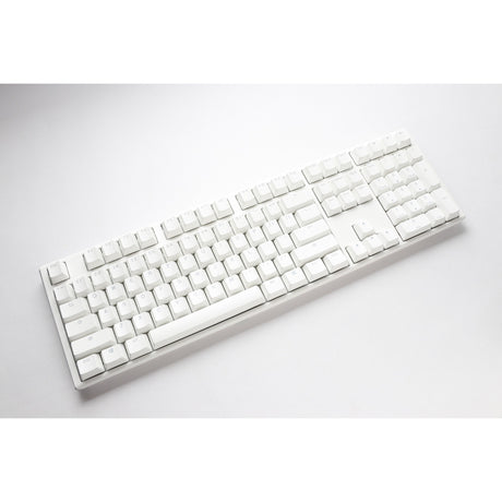 Teclado mecánico Ducky one 3 clásico blanco puro rgb (blanco, diseño estadounidense (qwerty), rojo silencioso cherry mx, 100%, led rgb, pbt de doble disparo, intercambiable en caliente, mecánica quack)
