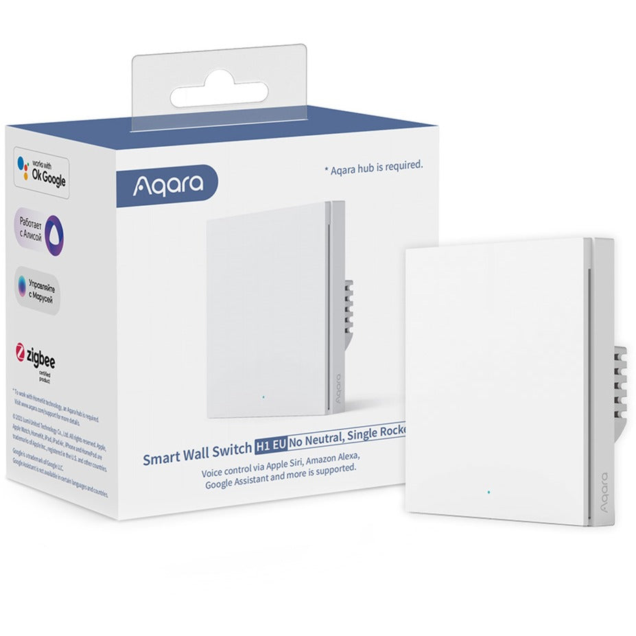 Interruptor de pared inteligente Aqara h1 (sin neutro, balancín único) - zigbee 3.0 - interruptor único - sin cable neutro