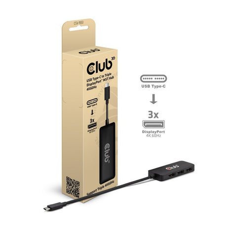 Club 3D Hub USB-C a Triple DisplayPort MST (negro, 4K60Hz)