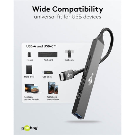 Hub USB delgado Goobay con 5 puertos, USB-C a USB-C USB-A, 5 Gbit s (gris claro)
