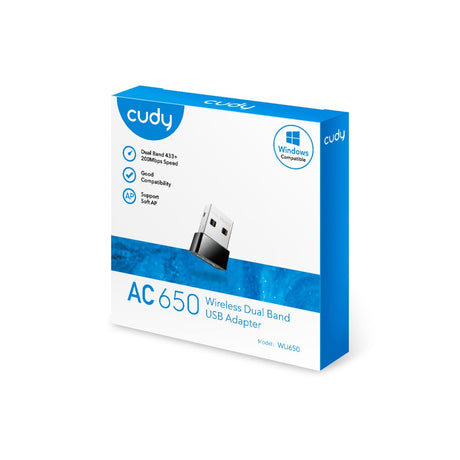 Cudy ac650 adaptador inalámbrico mini usb wlan de doble banda (negro)