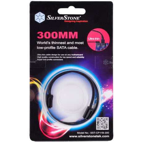 Cable silverstone sata iii 30cm (negro, 6gb s, conector de perfil bajo, cp11b-300)