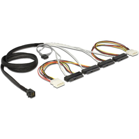 Delock mini SAS HD SFF-8643 > 4 x SAS SFF-8482 + alimentación + adaptador de banda lateral (negro, 1 metro)