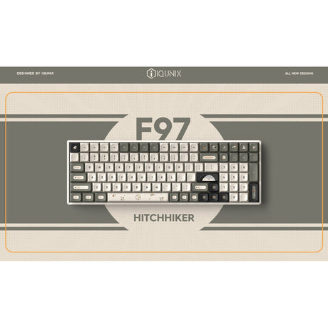 Teclado mecánico inalámbrico Iqunix f97 hitchhiker (gris, diseño estadounidense (qwerty), rojo cereza mx, 96%, leds rgb, intercambiable en caliente, pbt, 2,4 ghz | bluetooth 5.1 | usb-c)