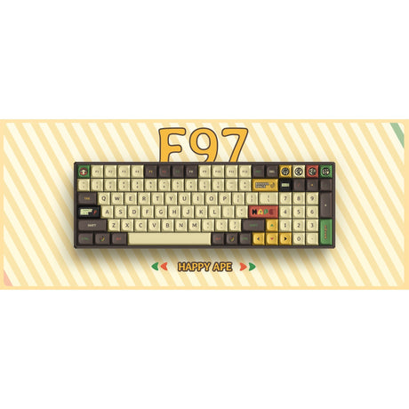 Teclado mecánico inalámbrico Iqunix f97 happy ape (marrón, diseño estadounidense (qwerty), ttc saint panda, 96%, leds rgb, intercambiable en caliente, pbt, 2,4 ghz | bluetooth 5.1 | usb-c)