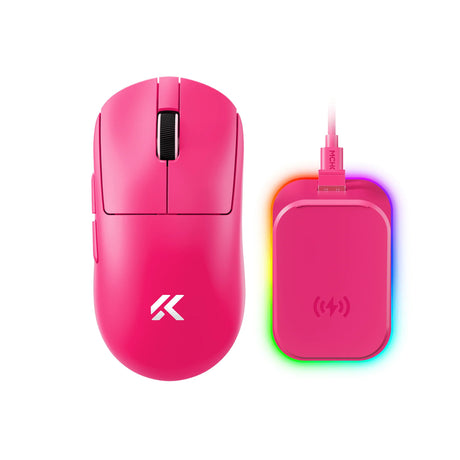 Ratón para juegos mchose a7 v2 ultra+ (rosa, 42.000 ppp, 8k, 2,4 ghz bluetooth usb-c)