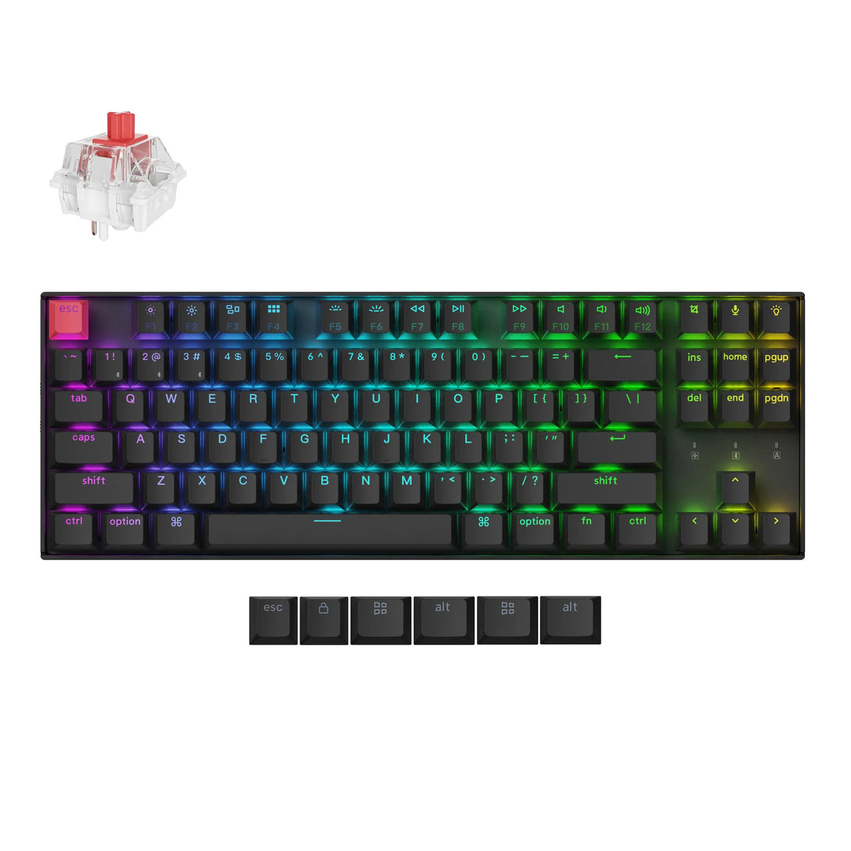 Teclado mecánico Keychron k8x-h1 rgb (negro, diseño estadounidense (qwerty), súper rojo, 80% (tkl), rgb, teclas pbt de doble disparo cereza, intercambio en caliente, bluetooth | usb-c)