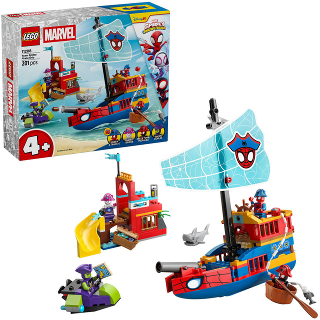 Lego marvel - juguete de construcción del barco pirata del equipo spidey (11208)