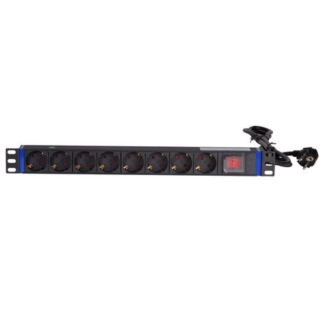 Regleta Dsi de 19 pulgadas de 8 vías con regleta con interruptor (negra, para 8 enchufes)
