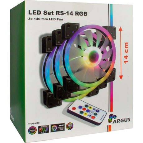 Inter-tech argus rgb fan set rs-14 ventiladores de caja (negro, 3 piezas, 140 x 140 x 25 mm, pwm)