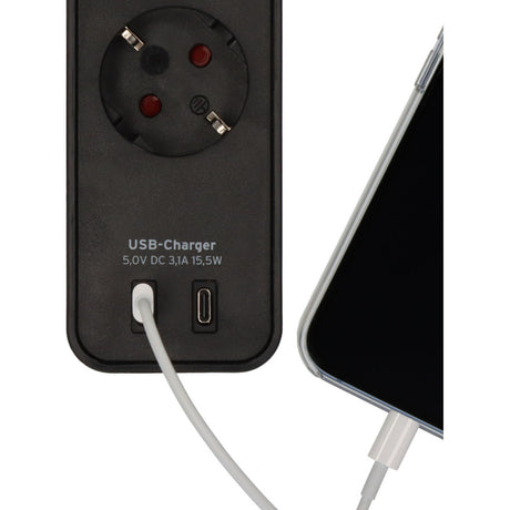 Brennerstuhl ecolor regleta de 4 vías con 2 conexiones de carga USB, regleta (negro, 2x USB-C)