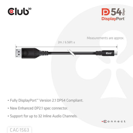 Club 3D Cable bidireccional USB-C a DisplayPort 2.1 DP54, 8K120Hz 2m (Negro)