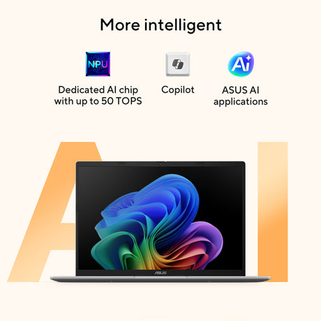 Asus vivobook 14 m1407ga-ly012w 14 copiloto+ portátil (plateado | ryzen ai 7 445 | radeon 840m | 16 GB | 512 GD SSD)