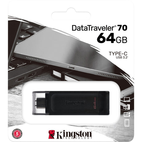 Memoria USB Kingston data traveller 70 64 GB (negro, dt70 64 GB, USB-C 3.2 gen 1)