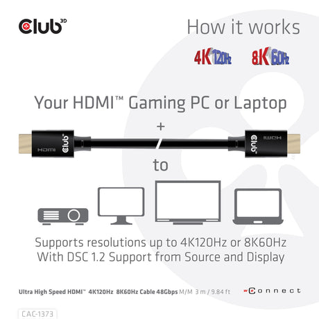 Cable Club 3D de ultra alta velocidad HDMI 2.1 certificado macho-macho (negro, 3 metros, 4K 120Hz, 8K 60Hz, 48Gbps)