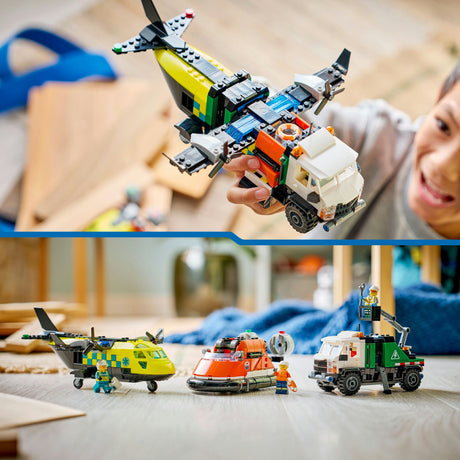 Grandes vehículos de Lego City 60505 remezcla de avión, vehículo de servicio y aerodeslizador