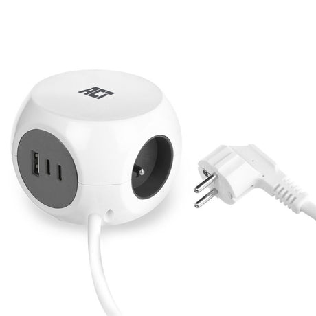 Regleta cúbica Act conectividad Act con 3 enchufes, puertos USB-C a de suministro de energía de 30w, longitud del cable 1,5m ac2425