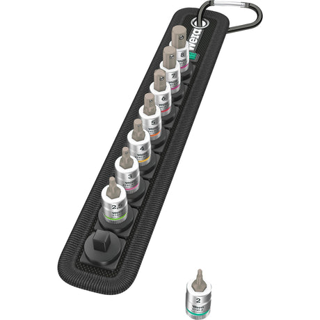 Wera Belt A Juego de 2 tuercas de punta Zyklop, vaso hexagonal con función de soporte, 1 llave de vaso de 4 unidades (negro plateado)