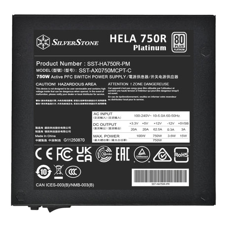 Fuente de alimentación modular Silverstone hela 750r platinum de 750 vatios (negro, 4x pcie)
