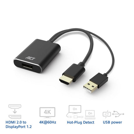 Act conectividad adaptador hdmi a displayport, 4k@60hz (negro)