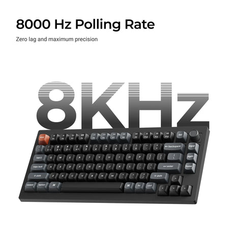 Teclado mecánico personalizado inalámbrico Keychron v1 ultra 8k (negro, diseño estadounidense (qwerty), marrón seda pom, 75 %, rgb, intercambio en caliente, 2,4 ghz | bluetooth 5.3 | usb-c)