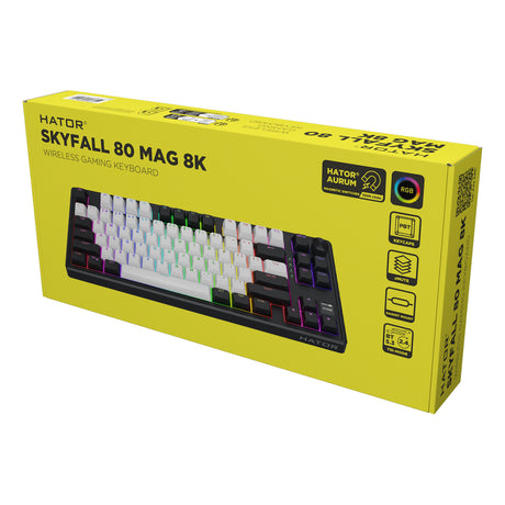 Hator skyfall mag ultima 8k wireless rgb mechanisch gaming toetsenbord (zwart, us lay-out (qwerty), hator aurum ice, 80% (tkl), rgb, double-shot pbt, hot-swap, 2.4ghz | bluetooth | usb-c)