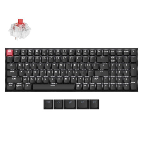 Teclado mecánico Keychron k4x-a1 (negro, diseño estadounidense (qwerty), súper rojo, 96%, leds blancos, teclas pbt de doble disparo color cereza, bluetooth | usb-c)