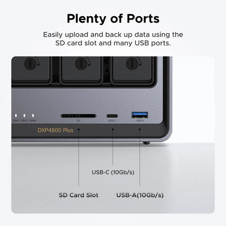 Ugreen nasync dxp4800 plus (gris, LAN de 2,5 GB, LAN de 10 GB, HDMI, 4x USB-A, USB-C)