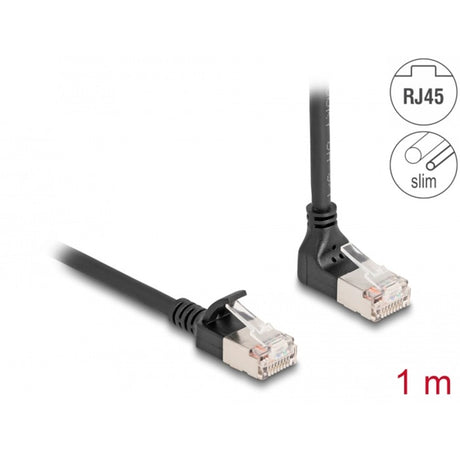Delock cable de red rj45 cat.6a s ftp delgado 90° en ángulo hacia arriba cable recto de 1 m (negro)