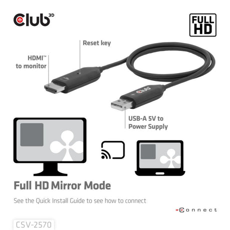 Adaptador de transmisor y receptor inalámbrico USB-C a HDMI Club 3D (negro)