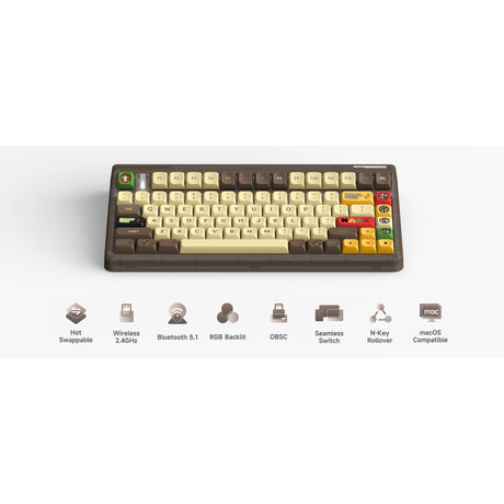 Teclado mecánico inalámbrico iqunix og80 happy ape (negro, diseño estadounidense (qwerty), iqunix moonstone turbo, 80% (tkl), leds rgb, intercambiable en caliente, pbt, 2,4 ghz | bluetooth 5.1 | usb-c)