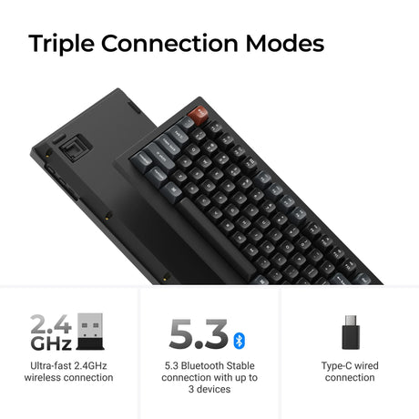 Teclado mecánico personalizado inalámbrico Keychron v5 ultra 8k (negro, diseño estadounidense (qwerty), rojo seda pom, 96 %, rgb, intercambio en caliente, 2,4 ghz | bluetooth 5.3 | usb-c)