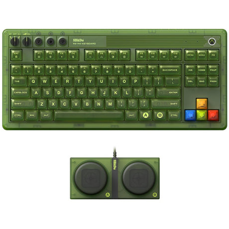 Teclado mecánico 8bitdo retro 87 - edición xbox (verde, diseño estadounidense (qwerty), kailh box jellyfish x, 80% (tkl), teclas abs, bluetooth 5.0, inalámbrico 2.4g, usb)
