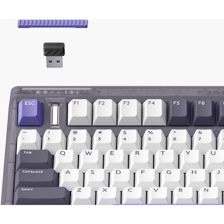 Teclado mecánico inalámbrico Iqunix og80 lavandin (lavanda, diseño estadounidense (qwerty), rojo cereza mx, 80% (tkl), intercambiable en caliente, pbt, 2,4 ghz | bluetooth 5.1 | usb-c)