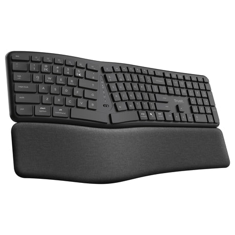 Trust Keyra teclado inalámbrico ergonómico (negro, distribución estadounidense (QWERTY), 100%, 2,4 GHz USB | Bluetooth)