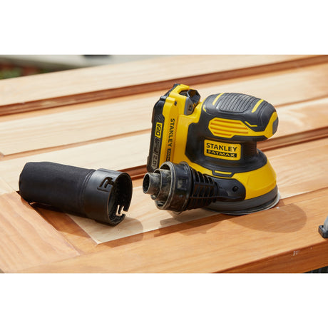 Lijadora excéntrica Stanley fatmax v20 18v (amarillo negro, bolsa blanda, batería (2.0ah) y cargador (2a) incluidos)