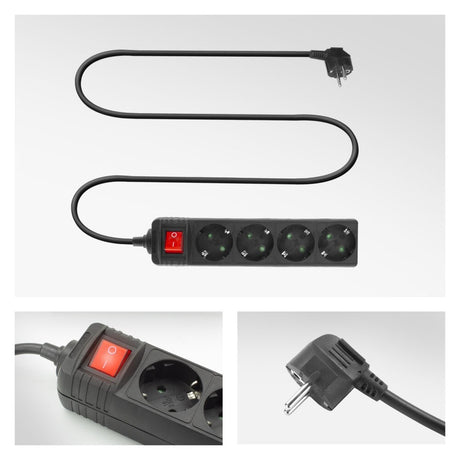 Act conectividad regleta act con interruptor luminoso, 4 tomas, 2 m, negro ac2440