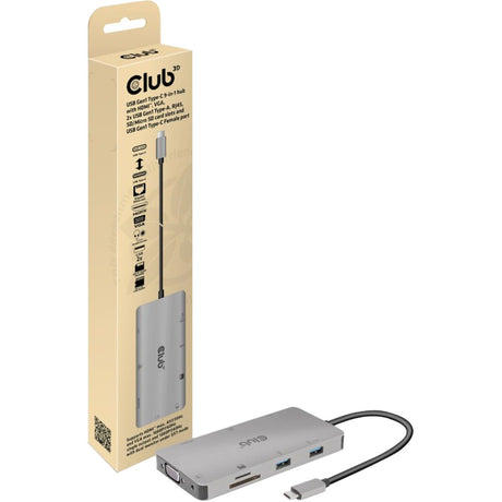 Estación de acoplamiento de concentrador 9 en 1 Club 3D USB Gen 1 tipo C (gris)