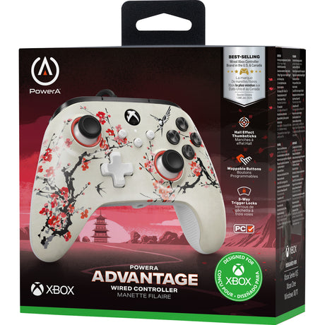 Controlador powera Advantage con cable para xbox series x|s - warrior's nirvana (magnolia white, xbox series x|s, xbox one, PC)