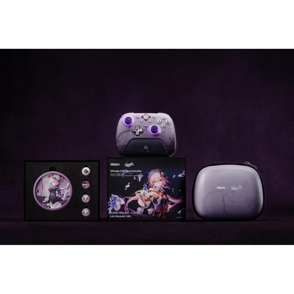 Controlador inalámbrico 8bitdo ultimate 2 - honkai: star rail - evernight (morado claro, bluetooth 2,4 GHz, USB, PC)
