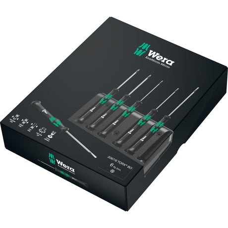 Wera 2067 Juego de 6 destornilladores torx bo para electrónica + soporte (negro verde, 6 piezas)