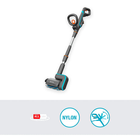 Limpiador de suelos multilimpiador a batería solo gardena aquabrush patio 18v p4a (gris turquesa, 14841-55, batería y cargador no incluidos, potencia para toda la alianza)