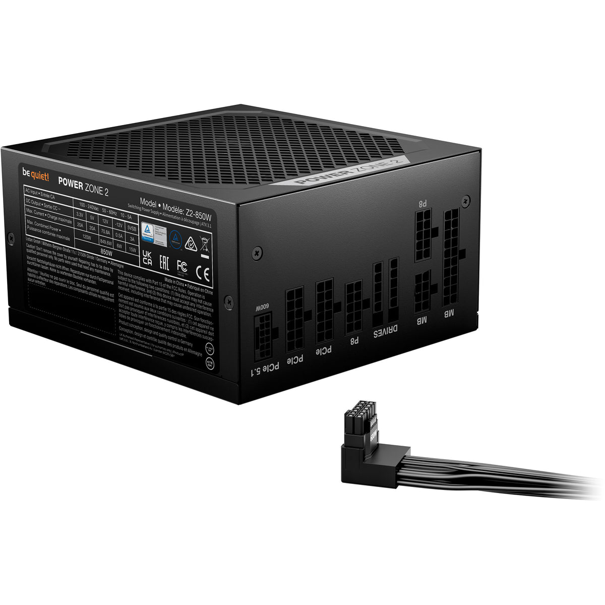 ¡Tranquilizarse! Fuente de alimentación modular Power Zone 2 de 850 vatios (negra, 1x 12v-2x6, 3x pcie)