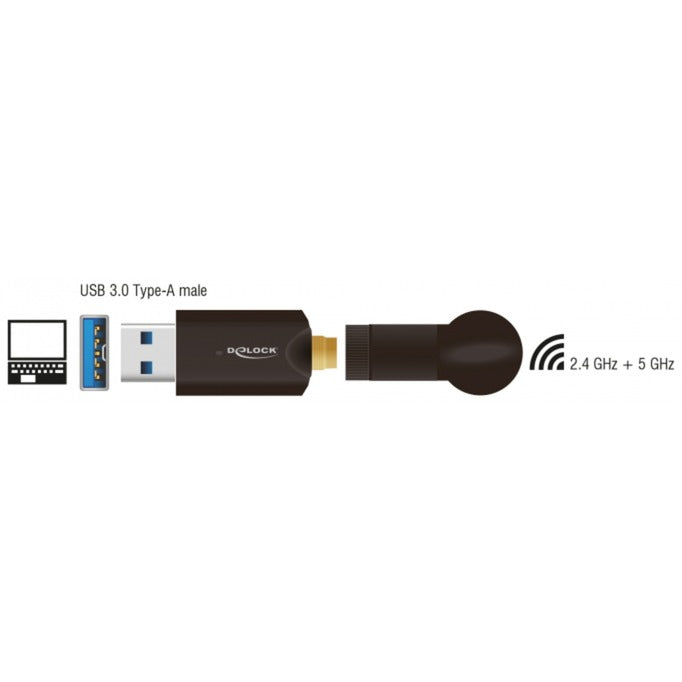 Delock Antena tipo stick WLAN USB 3.0 de doble banda (negra)