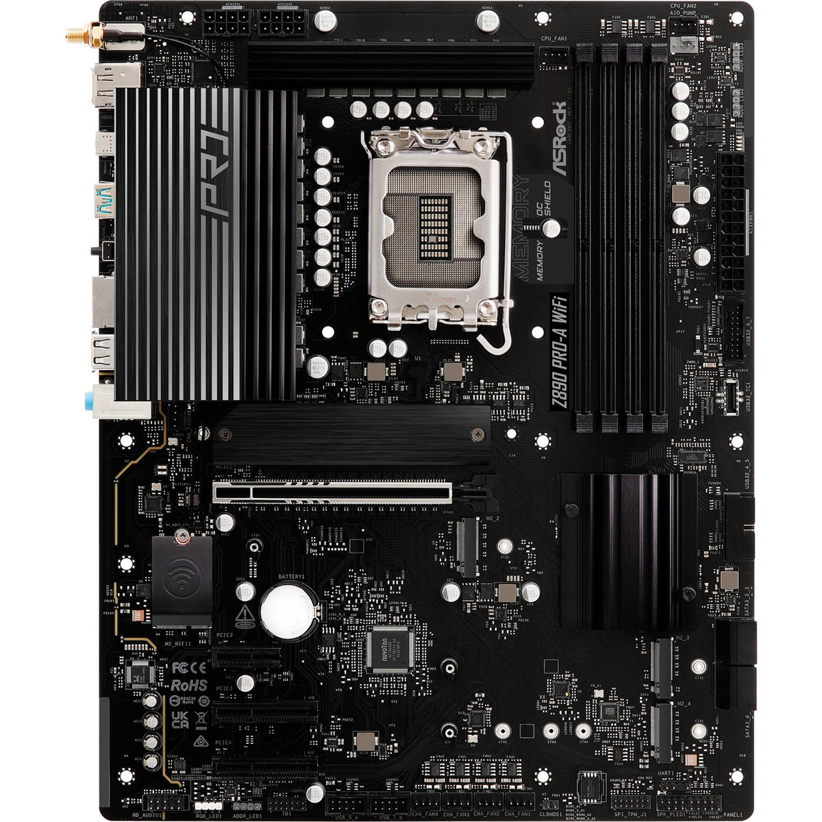 Placa base Asrock Z890 Pro-A WiFi Socket 1851 (negra, RAID, 2.5GB-LAN, WiFi 6e, BT, Sonido, ATX)