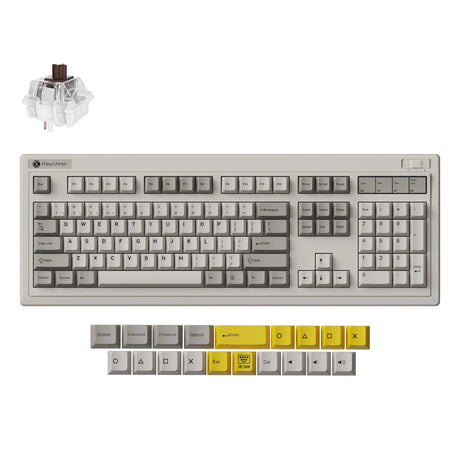 Teclado mecánico inalámbrico keychron r6-m3 qmk (gris, diseño estadounidense (qwerty), súper marrón, 100%, rgb, cherry pbt, intercambio en caliente, bluetooth 2,4 ghz 5,3 usb-c)