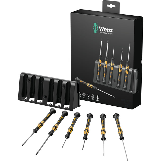 Juego de destornilladores micro ESD Wera con rejilla (negro amarillo, 6 piezas)