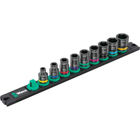 Wera 9608 tapa con banda magnética b impactador imperial 1 llave de vaso (negro verde, 9 piezas)