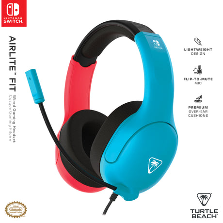 Turtle beach airlite fit gamingheadset met microfoon over-ear gaming headset (neonblauw neonrood, nintendo switch, nintendo switch lite, nintendo switch - oled-model)